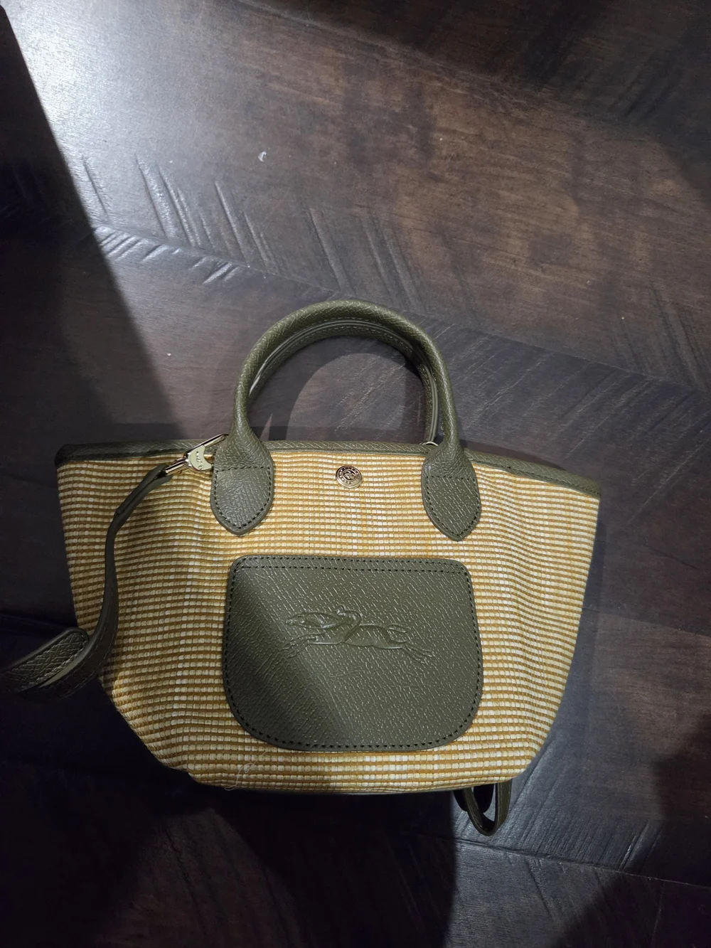 Longchamp Olive Green Leather Tote with Gold Hardware